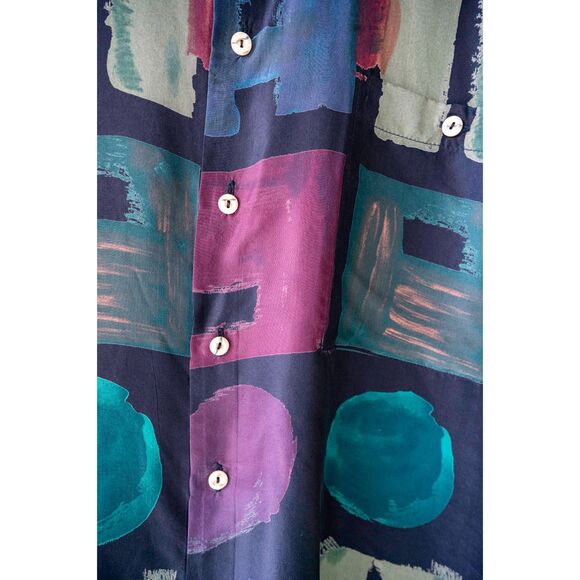 Burma Bibas Retro 90's vintage Fresh Prince 100% Silk Geometric Shirt HipHop XL - Picture 7 of 13